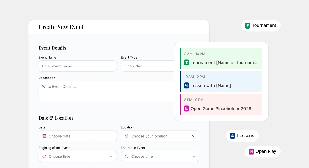 Create New Event form with event type cards